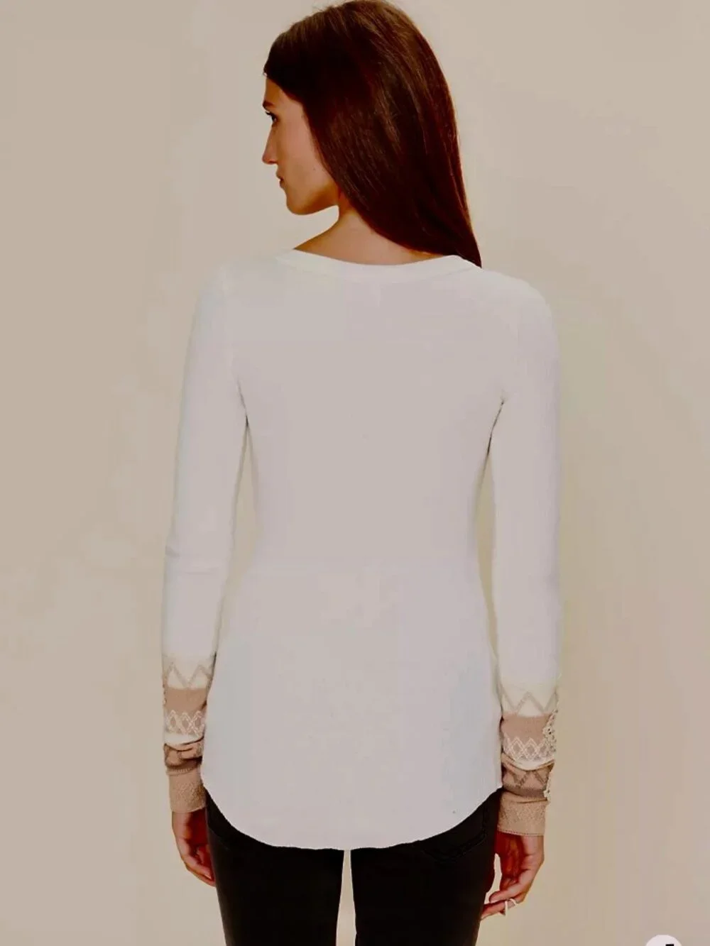 Free People Kombucha Cuff Thermal Top Ivory Waffle Knit Crochet Women's Medium